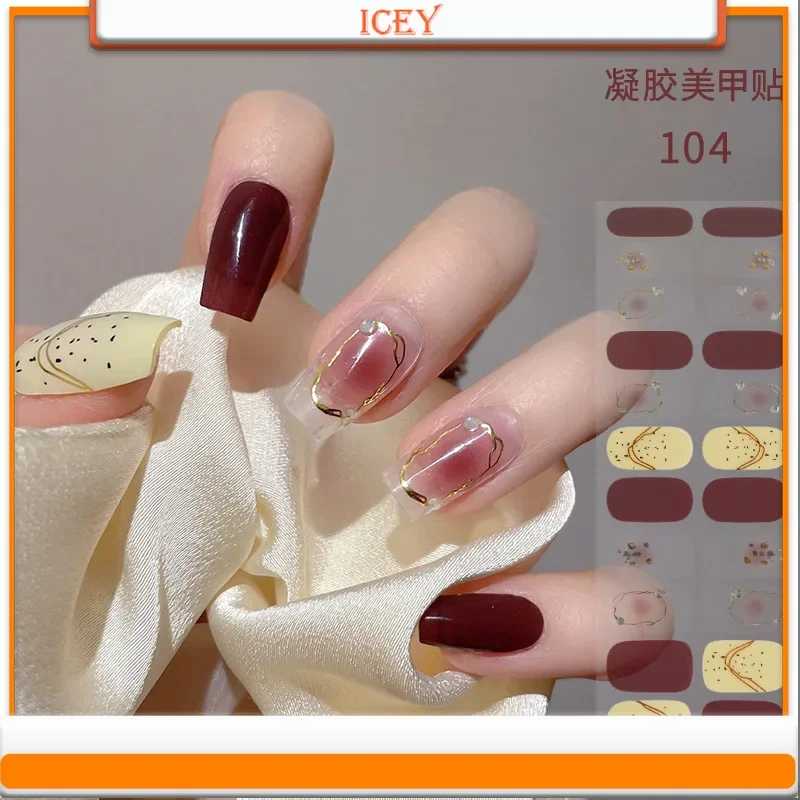 ICEY BEAUTY-Autocollants pour ongles en gel, 1 ensemble, pâte d'amélioration, style ins, dorure laser