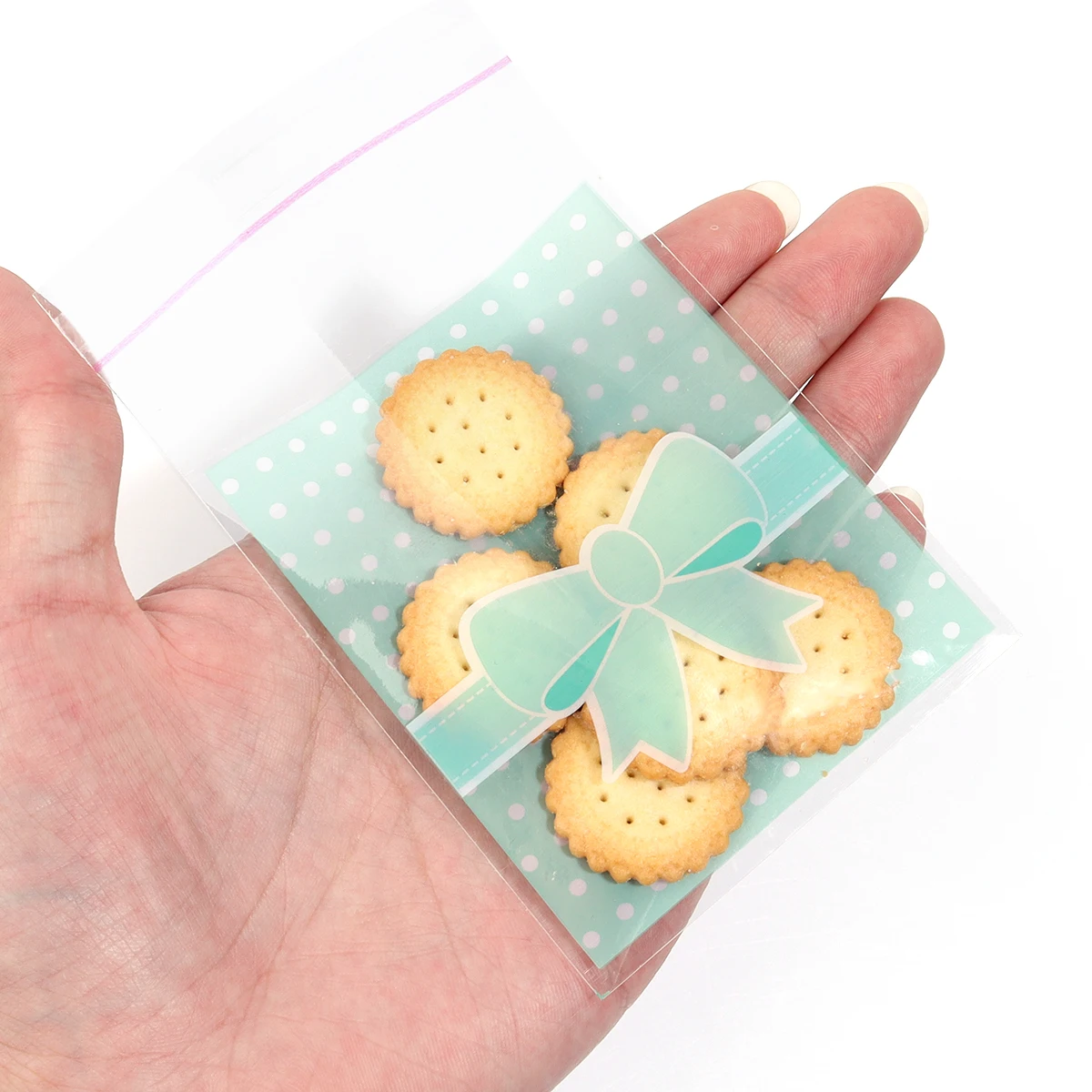 100Pcs/Lot White Dots Bow Candy Bags Self Adhesive White Polka Dot Candy Cookie Gift Bags For Wedding Birthday Party Gift Bags