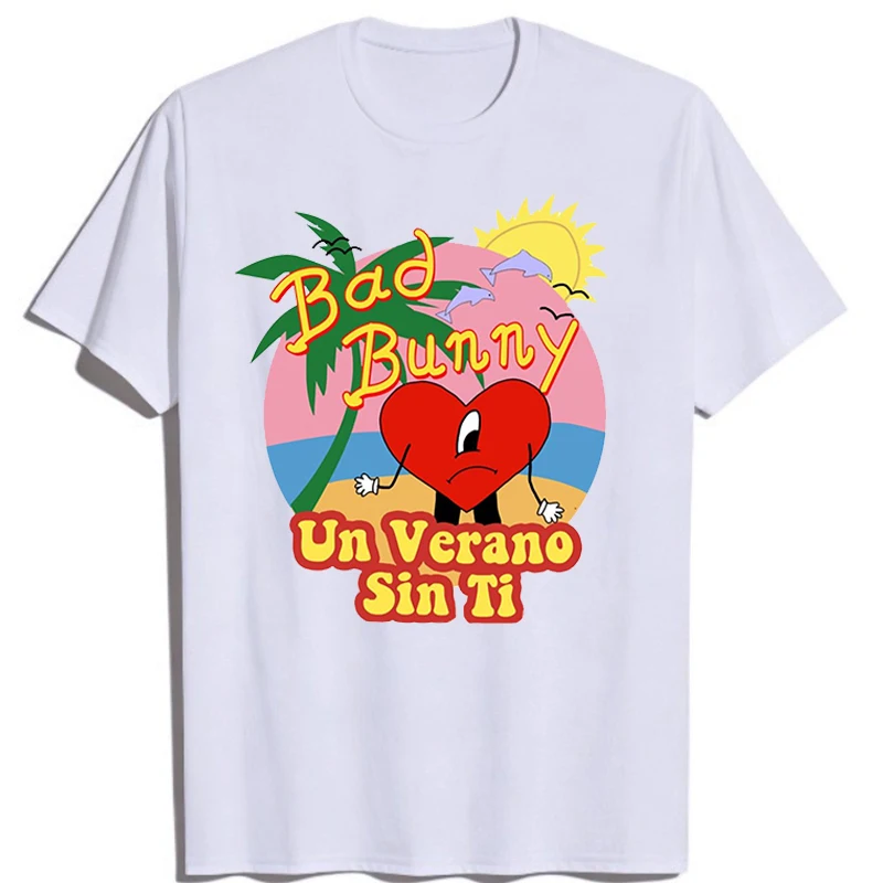 Bad Bunny T Shirt Summer Tees Summer Women Clothing Hearts Print T Shirts Camisa De Mujer Shirt Women Beach Sunshine Casual Tees