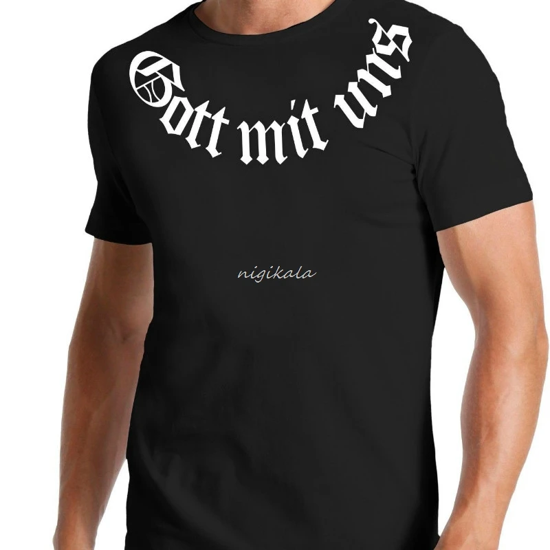 Mens Hipster Short Sleeve Tee Tops Gott Mit Uns T Shirt  Preu ? En  Wehrmacht  Hooligan  Criminal  Krieg  Kreuz