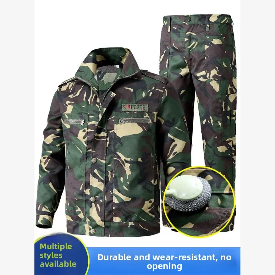 Men's Camouflage Workwear Set Spring Autumn Wear Resistant Four Seasons Labor Protection Upper Apparel Construction Auto Repa...