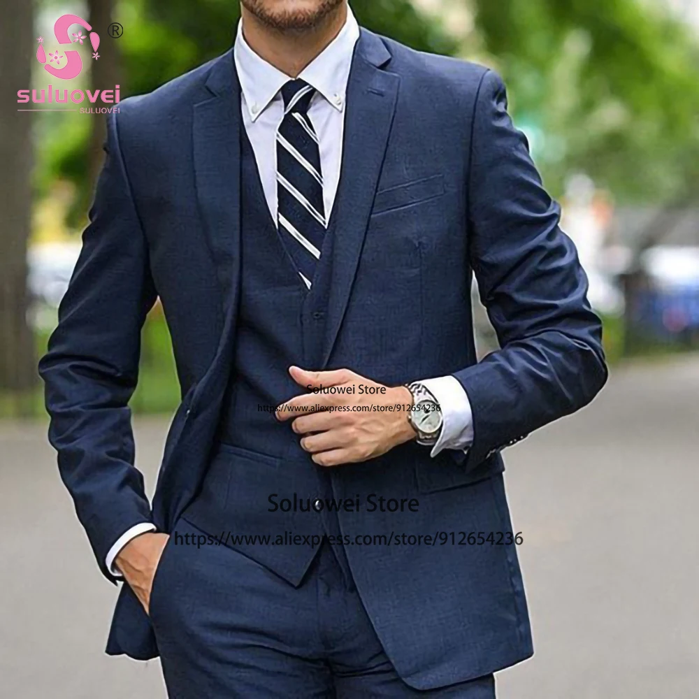 

Fashion Suits For Men Slim Fit 3 Piece Jacket Vest Pants Set Male Office Business Blazer Formal Groom Wedding Notch Lapel Tuxedo