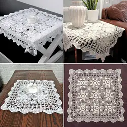 Vintage Square Tablecloth Doily Cotton Lace Crochet Floral Table Cloth Cover Wedding Party Desk Covers Living Room Desktop Decor