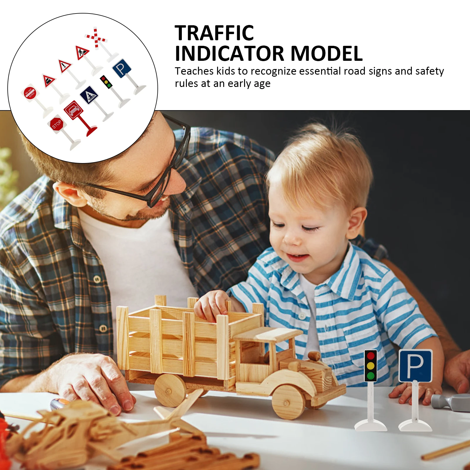 

10pcs Toys Kids Pretend Play Miniature Signs Cognitive Skills Plastic Traffic Simulation Traffic Sign Light Decor