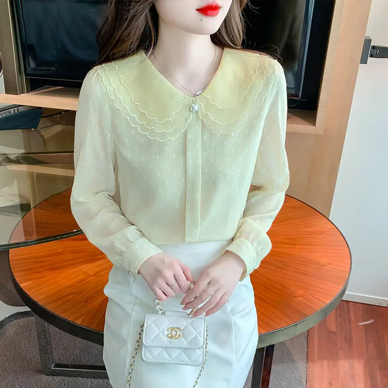 Blouses for Women Fashion 2024 Spring Autumn Elegant Chic Sweet Chiffon Shirts Casual Long Sleeve Solid Tops Blusas Femininas