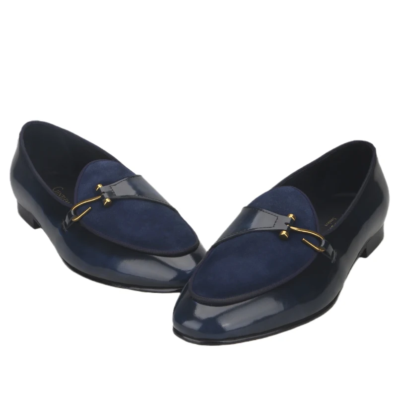 Piergitar Hand-Polished Calf Leather Belgian Loafers British Classic Model Bronze Single-Buckled Slip-on Men's Smoking Slippers