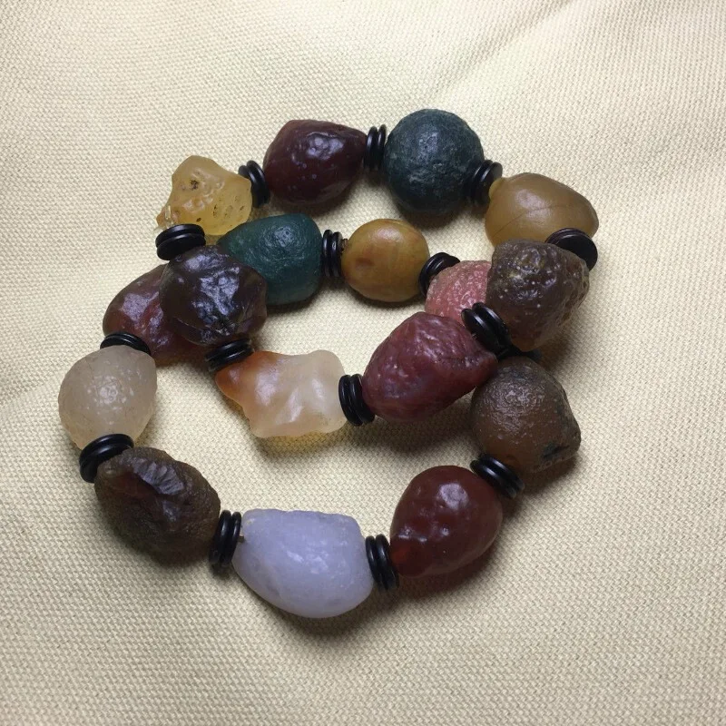 

Xinjiang Inner Mongolia Gobi Rough Multi- Agate Alashan Stone Bracelet Primary Color One Pic