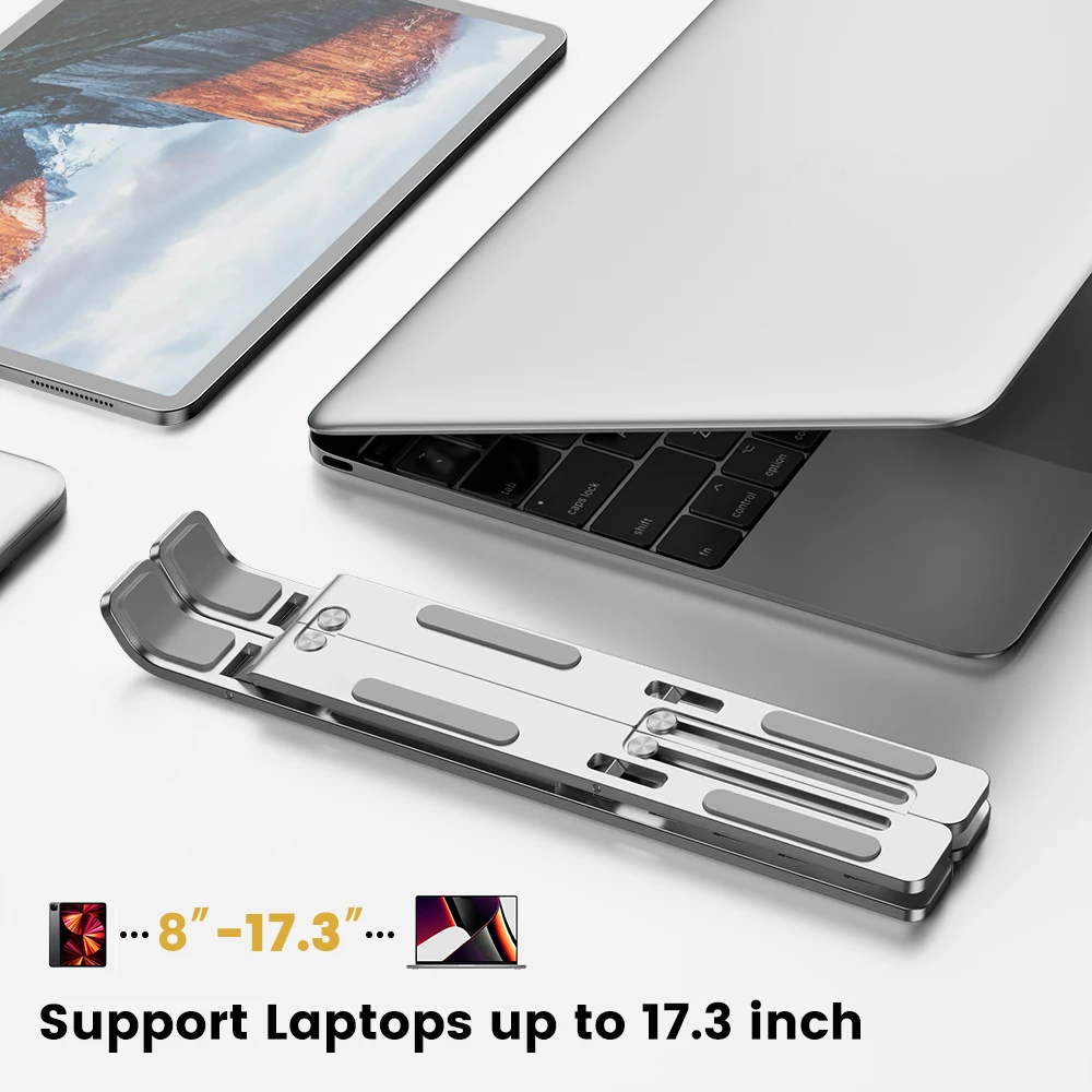 Premium Aluminum Laptop Stand Adjustable Ergonomic Holder for 10-17 Laptops Foldable Design for Office Travel Gaming with Pads