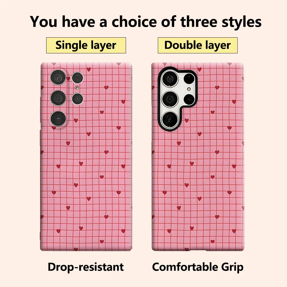 Grid Hearts Luxury Fashion Full Lens Protective Case for Samsung Galaxy S26 S25 S24 A56 A36 Plus Ultra