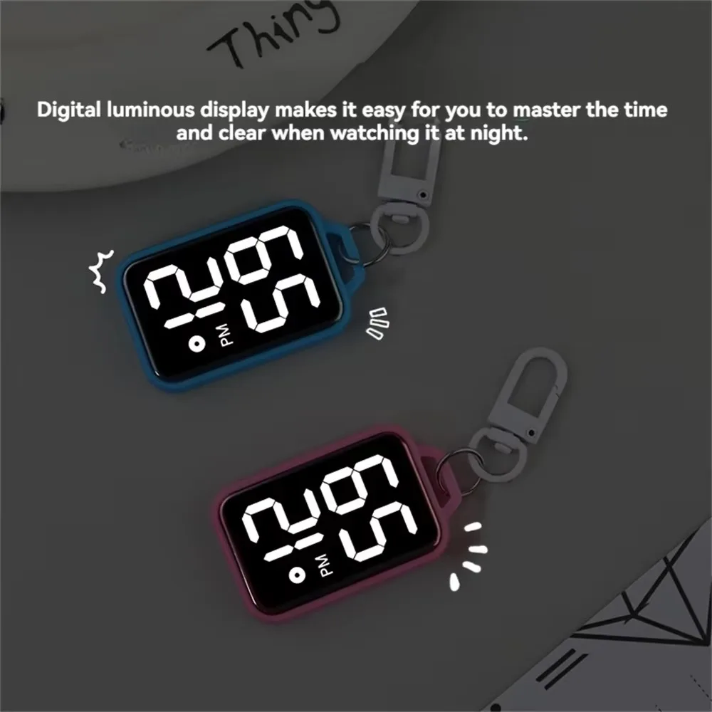 Square LED Keychain Watch Hanging Style Electronic Movement Digital Pendant Watch LED Display Electronic Hanging Watch