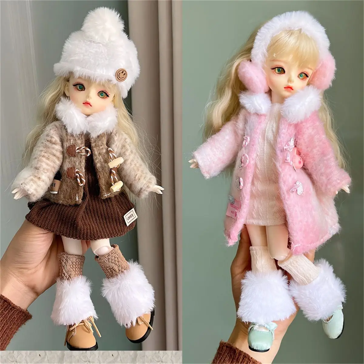 (No Doll and Shoes) Cute 30Cm Bjd Doll Clothes 1/6 Scale Winter Coat Dress Hat Set Fashion Outfit for Girl Toy Gift Accessories