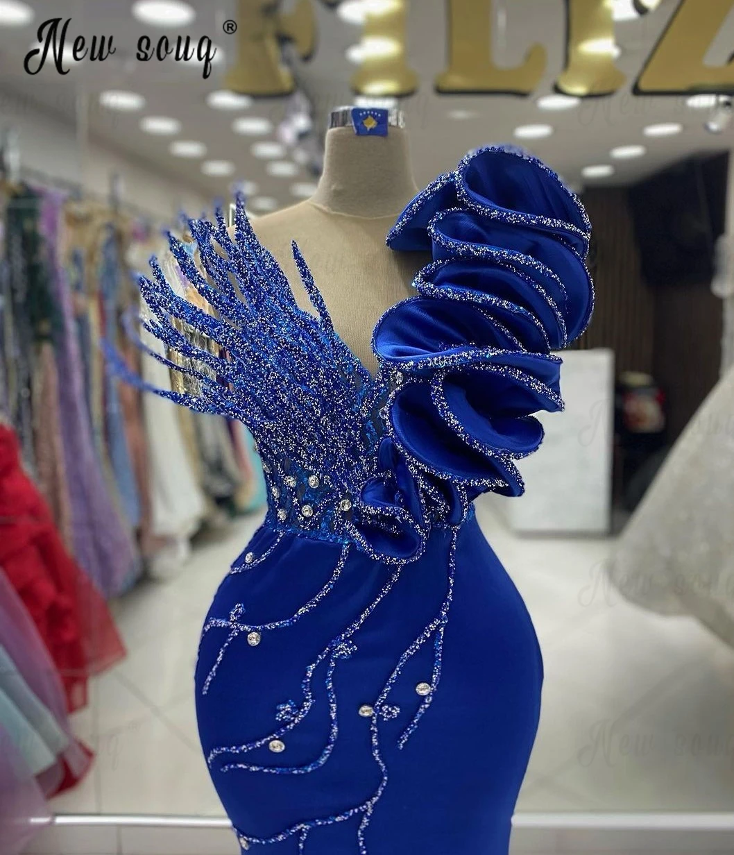 Chic Royal Blue Deep V Neck Evening Dress Women Wedding Night Celebrity Dresses Dubai Custom Made Dinner Prom Wear Engagement