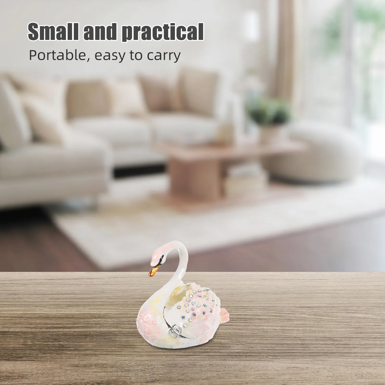 Swan Jewelry Box Vintage Oval Shape Alloy Trinket Organizer Desktop Ring Holder Romantic Gift Jewelry Storage Case