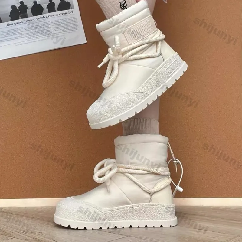 Winter Women's Boots 2024 Winter Leather Platform Lace Up Plush Warm Snow Boots Fashion Anti Slip Waterproof Warm Ankle Boots