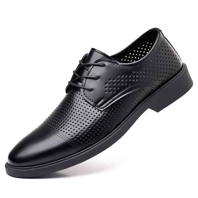Summer New Leather Shoes Men\'s Business Hollow Holes Soft Bottom Men\'s Sandals Formal Wear Breathable Office Dress Shoes for Men