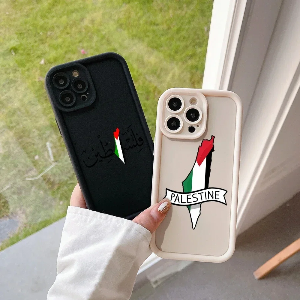 Cartoon Palestine Flag Map Passport Camera Protection Case For iPhone16 15 14 13 12 11 Pro Max Mini XR XS X  Plus Soft TPU Cover