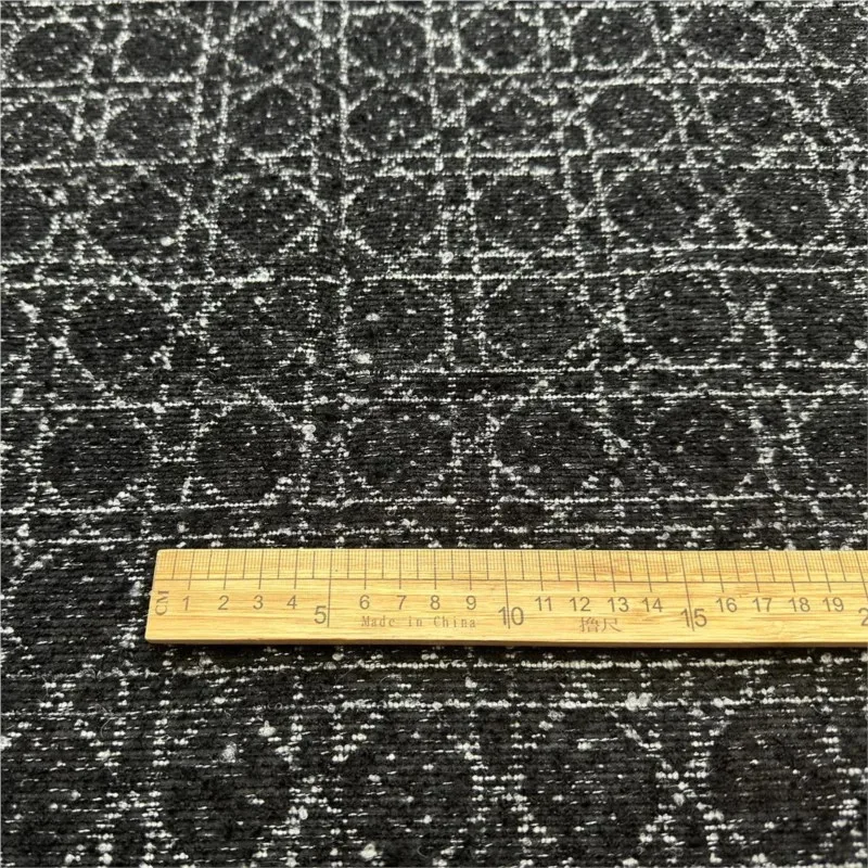 

CyA fashionable black blended checkered jacquard fabric trench coat set with three-dimensional dark fashion