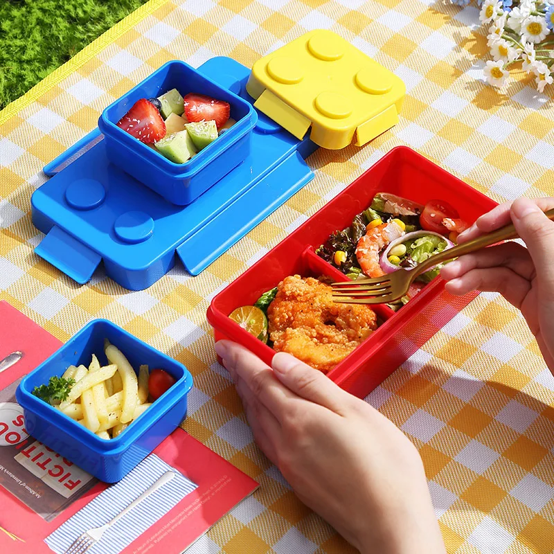 Creative Funny Building Block Splicing Lunch Box For Kids To School Bento Box  Plastic Food Storage Container Microwave Safe