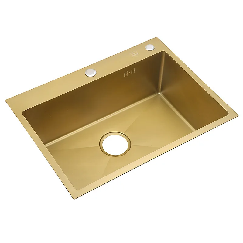 Luxury Stainless Steel Rectangle Nano Handmade Golden Sink Set Single Tank Manual Kitchen Sink with Faucet Spensor Accessories