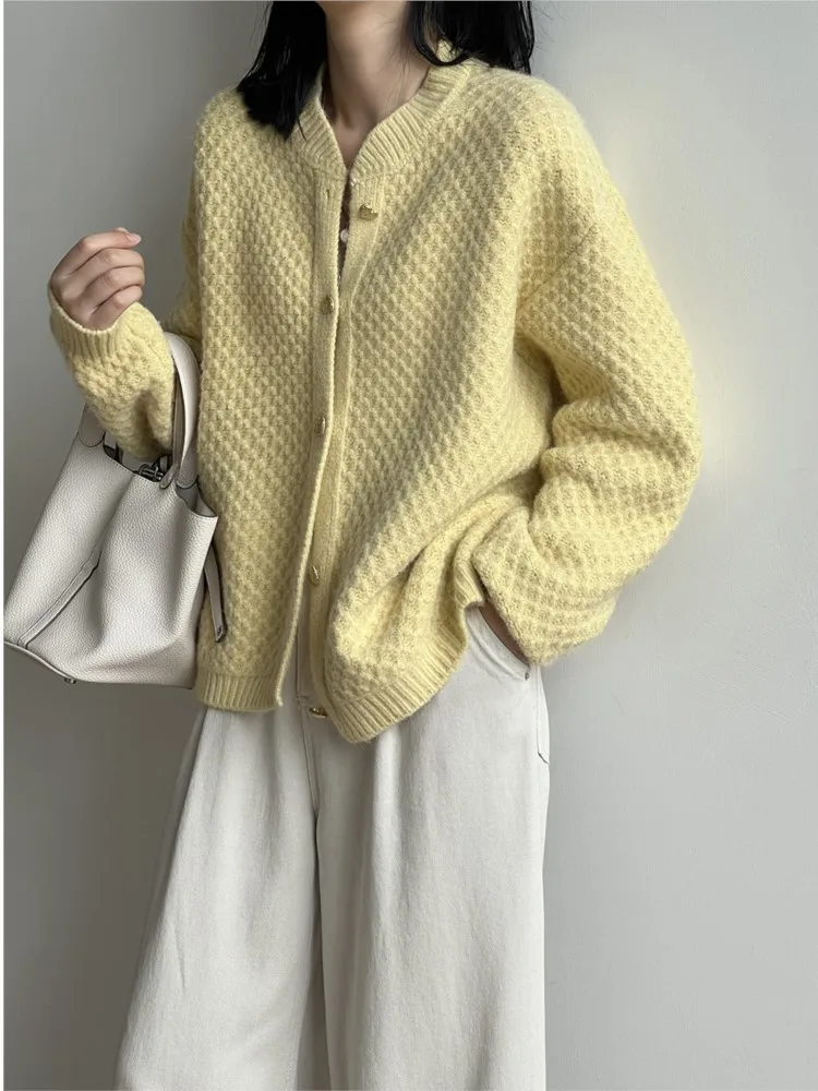 

Chic Knitted Cardigan Sweater For Women Elegant Single-breasted O-Neck Loose Sweaters Autumn 2025 New Fashion Casual Solid Tops