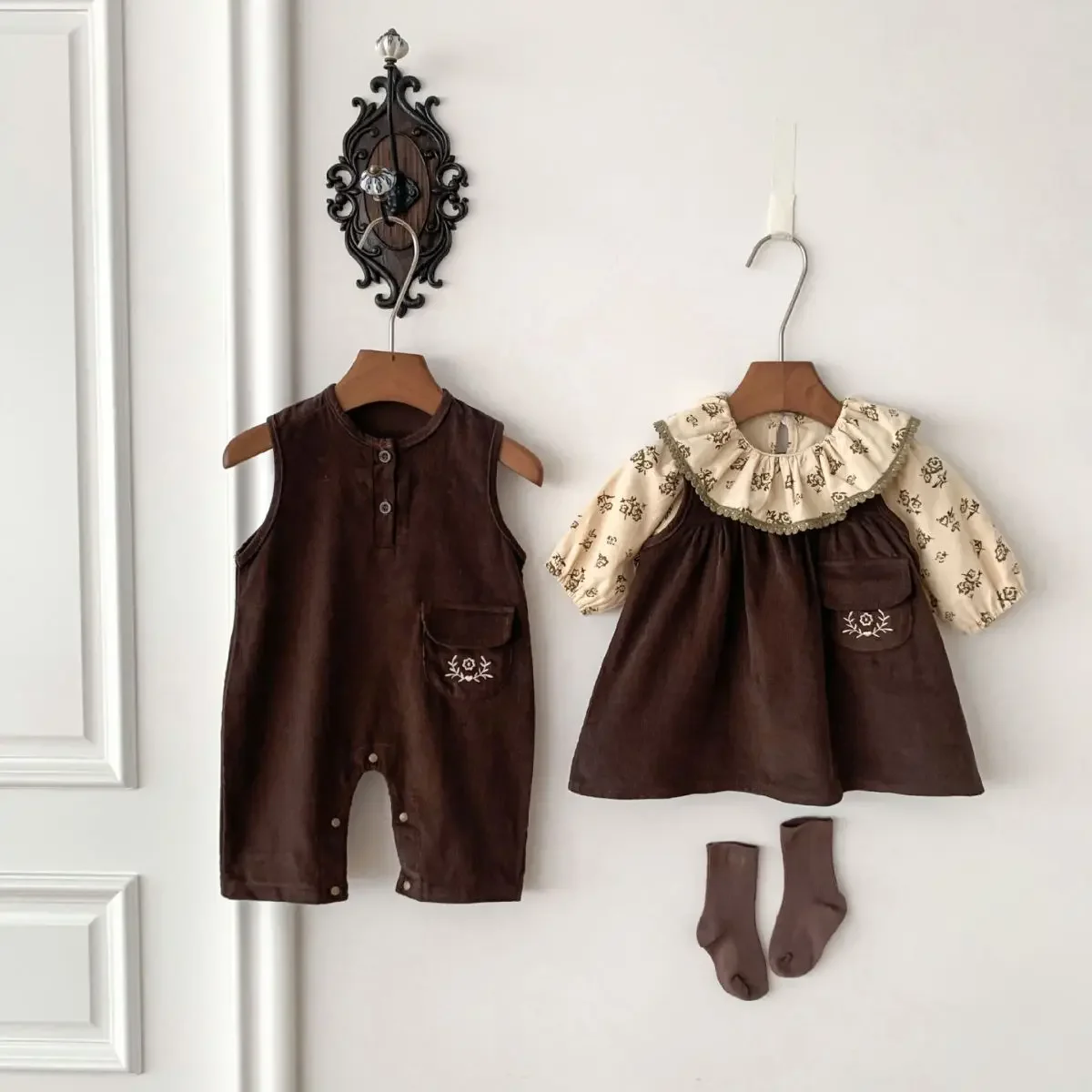 Korean Baby Girl Clothes Spring Autumn Climbing Suit Two-piece Set of Foreign Baby Newborn Bodysuit Romper Items