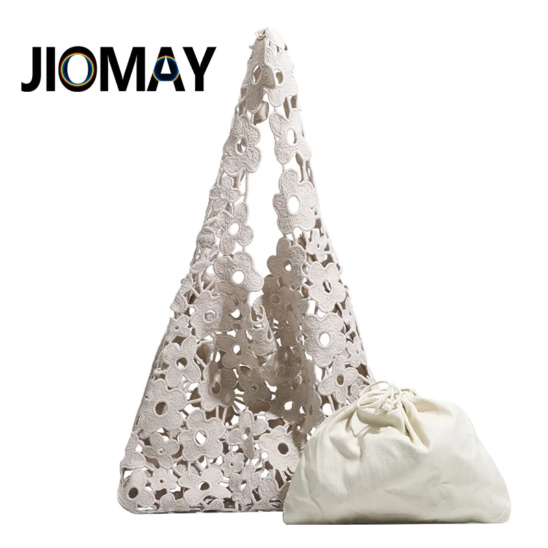 JIOMAY Lace Printed Handbag 2023 Women\'s Luxury Designer Handbag New Popular Hollow out Flower Solid Color Composite Crochet Bag