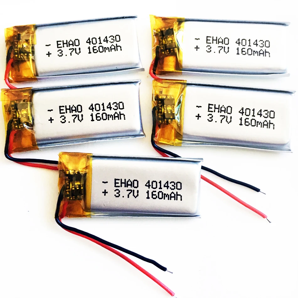 5 szt. 3.7V 160mAh 401430 litowo-polimerowa Lipo akumulator do MP3 GPS zestaw słuchawkowy Bluetooth kamera z długopisem wideo 4x14x30mm