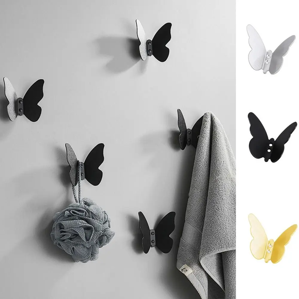 

Stainless Steel Butterfly Shaped Wall Hanger Gold/Silver/Black Three-dimensional Towel Hangers Anti-rust Waterproof