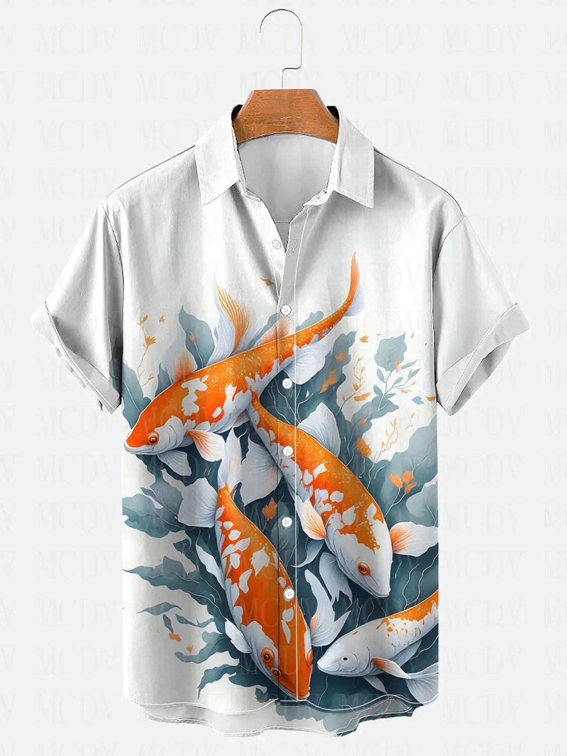 Men's Art Koi Watercolor Casual Holiday Printed Shirt Hawaiian Shirts