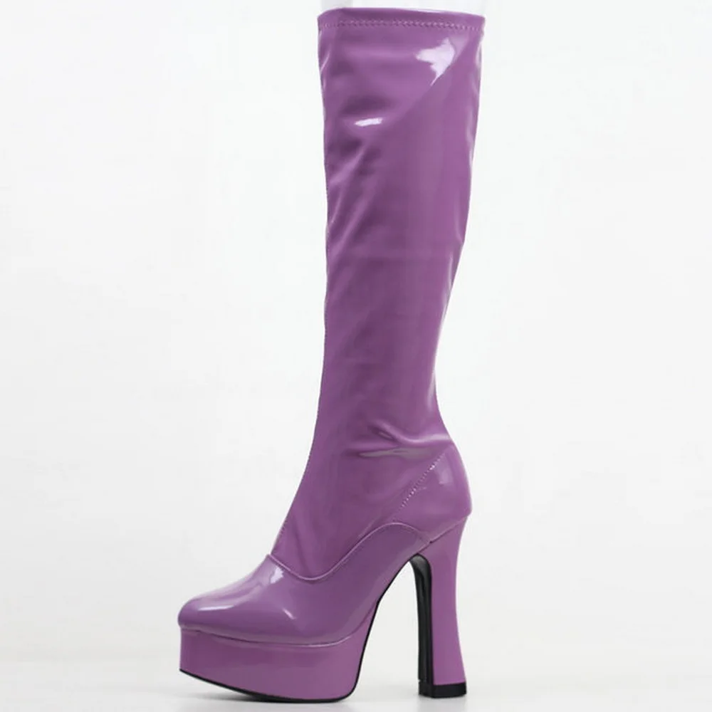 

12cm Chunky Heel Knee High Boots,Partys Cross-dresser Faves Cosplay Shoes,Platform Botas,Round Toe,Thick Bottom,Custom Colors