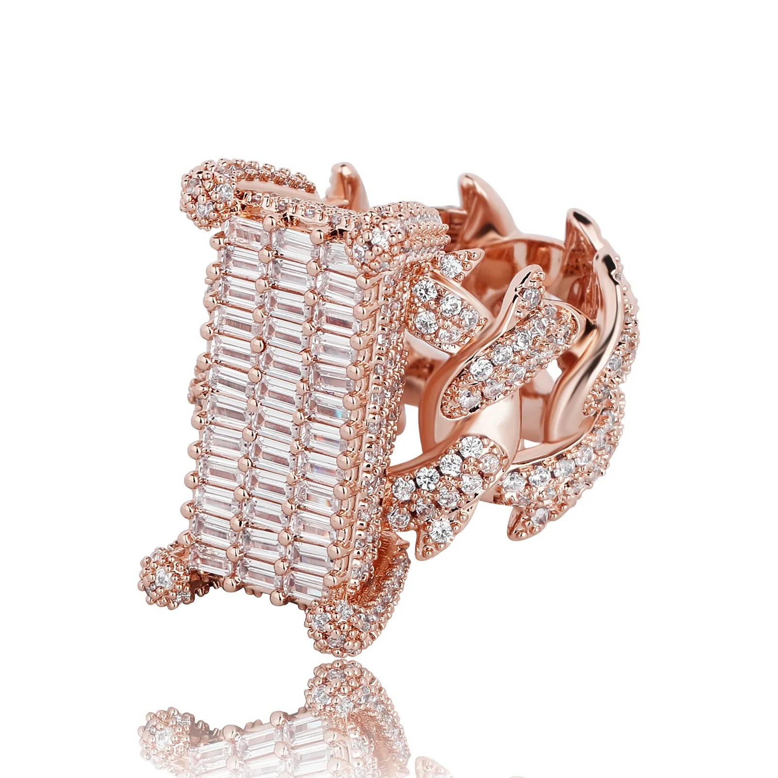 

New European & American Style Rectangular Zircon Cuban Ring - Full Zircon Inlay, 14K Gold-Plated, Hip-Hop Men's Jewelry Ring (Gi