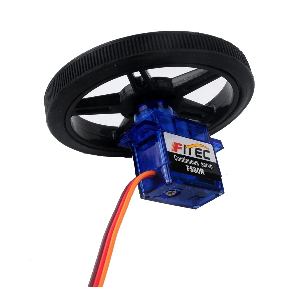 4 juegos de servomotores Feetech FS90R, con rotación continua de 360 grados, microservomotor para control remoto, con rueda, mini servomotor, rueda de plástico para coches y aviones de control remoto.