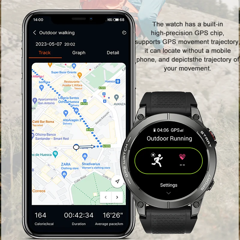 Smartwatch Ideal para hombres y mujeres Pantalla completamente táctil AMOLED de 1,43 pulgadas 466*466 con GPS Frecuencia cardíaca Bluetooth Llamada Reloj inteligente 2024