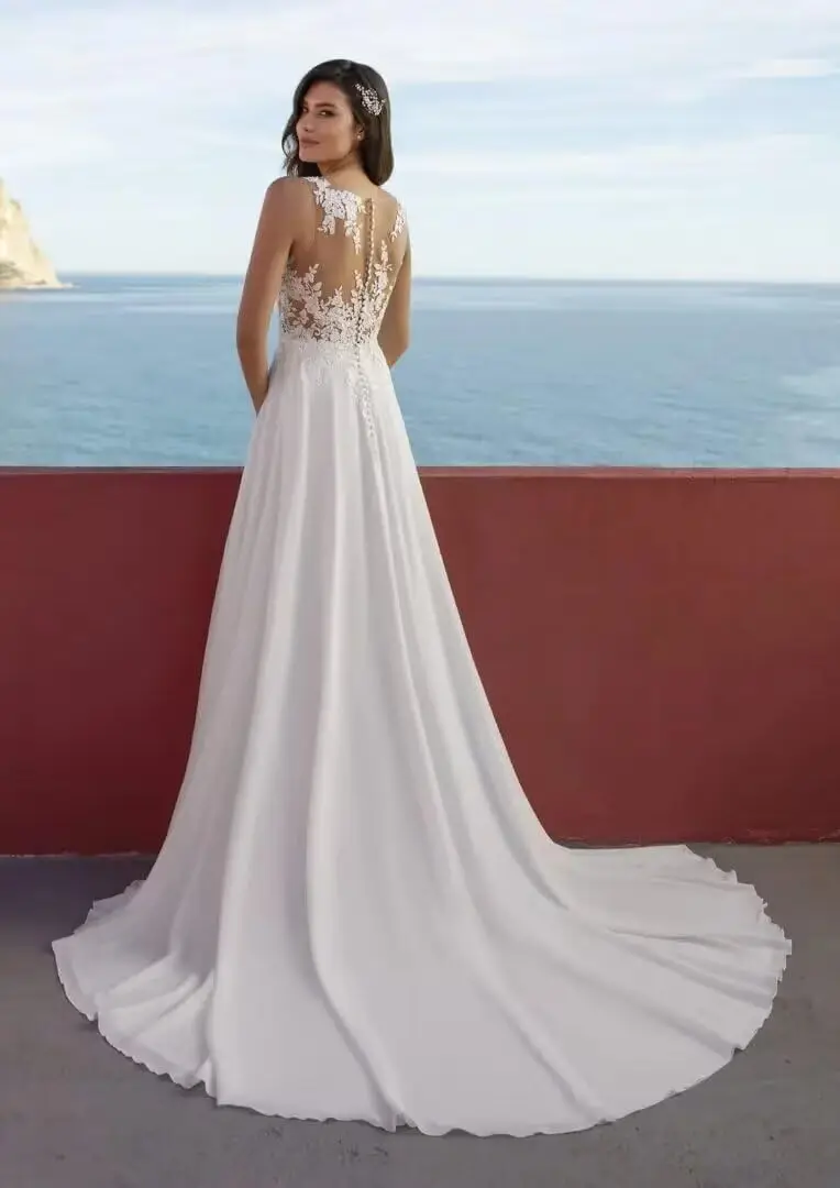 Women's Beach Wedding Dresses for Bride Long Lace Bridal Gowns for Women