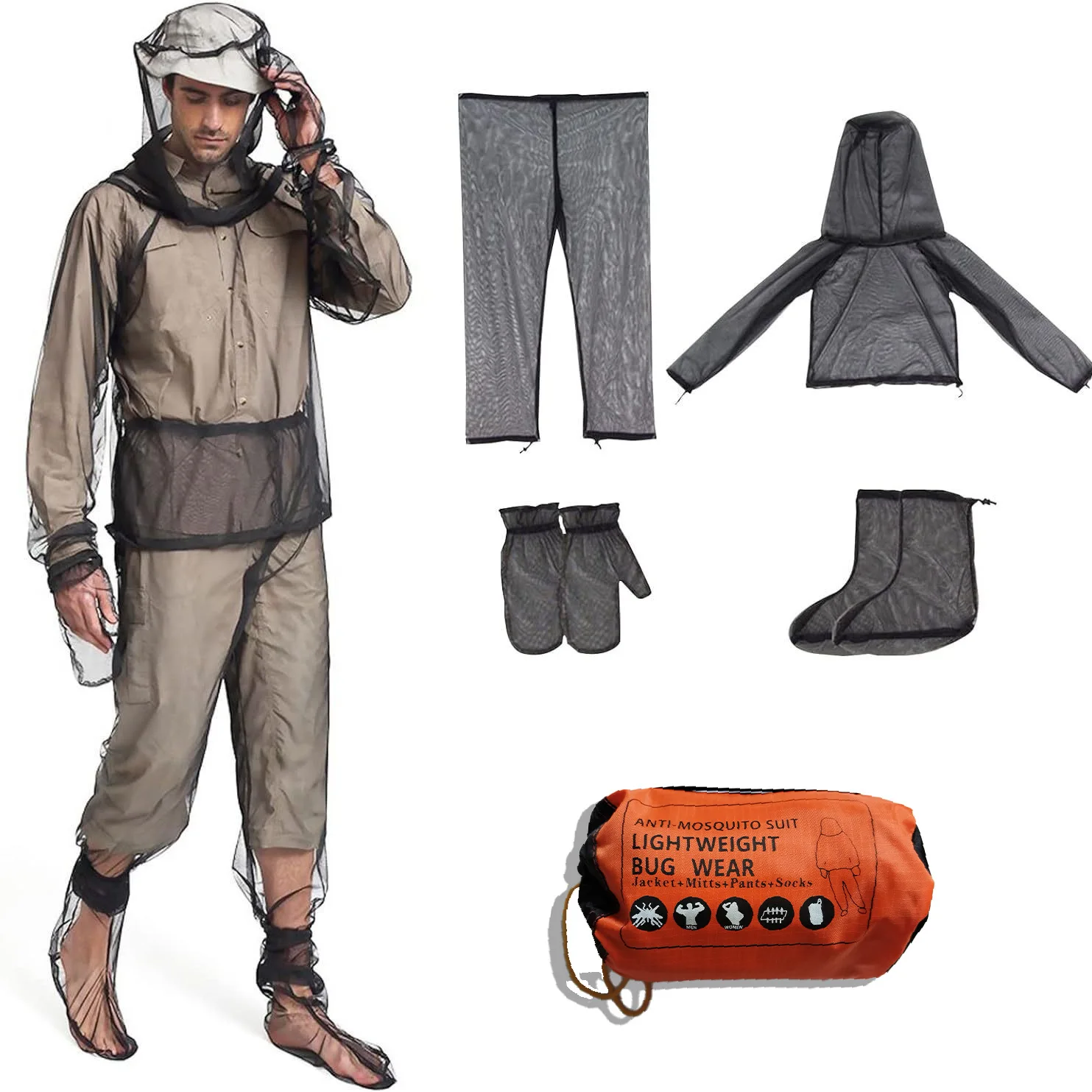 Summer camping anti-mosquito suit fishing suit canopy supplies mesh four-piece insect jacket suit mountain forest work