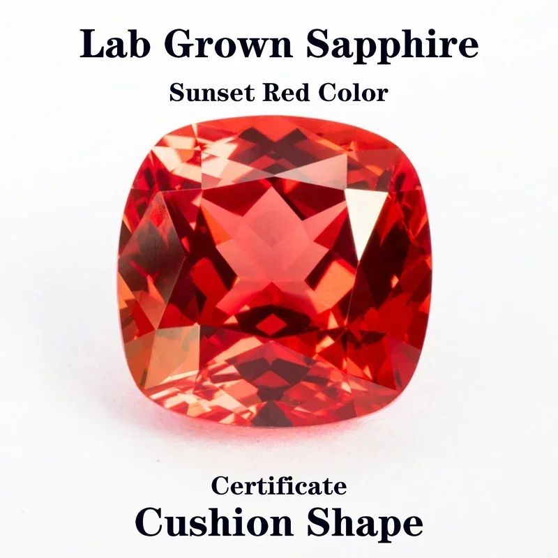 

Lab Grown Sapphire Cushion Shape Sunset Red Color for Charms Jewelry Making DIY Ring Necklace Earrings Main Material Certificate