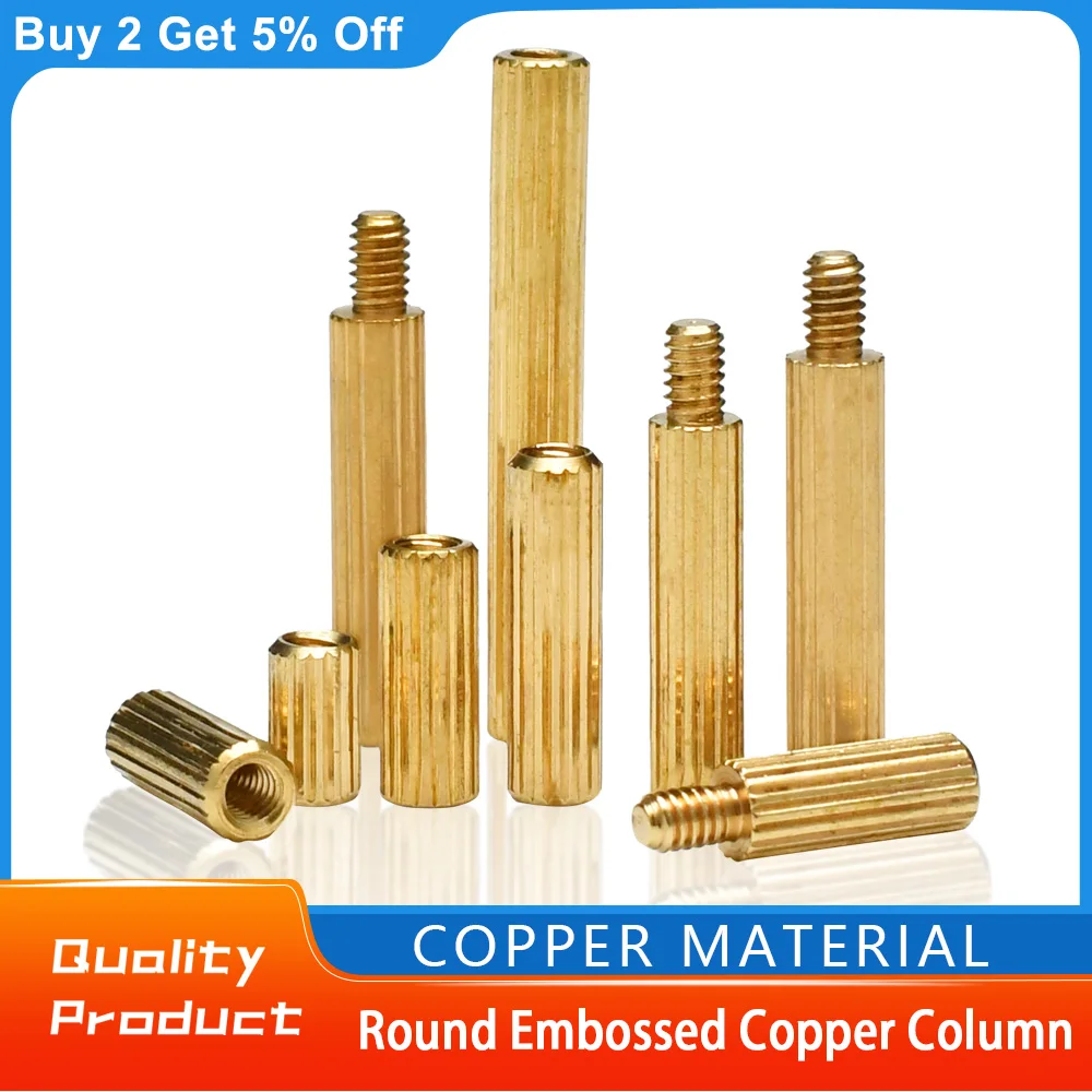 Placa base de cobre PCB, 25-200 piezas, M2, latón, redondo, knurl, macho, hembra