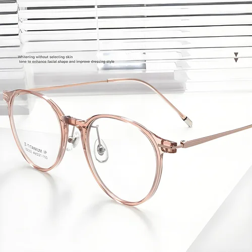 Imagen 2 del producto Gafas ópticas ultraligeras TR90 β de titanio redondas para mujer, montura de gafas flexibles antideslizantes, gafas de plástico para un estilo de vida cómodo