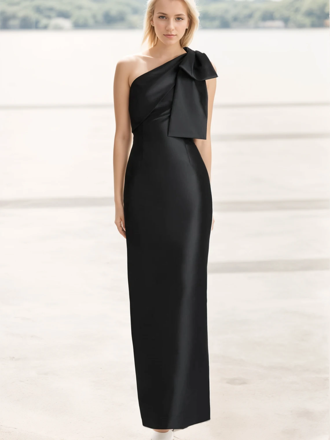 

Elegant Mermaid Prom Evening Gown One Shoulder Sleeveless Satin Slit Bow Ankle Length Wedding Guest Dress 2025 Free Customized