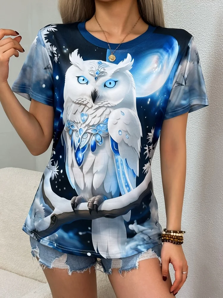 2025 New Summer Women's T Shirt Retro 3d Cat Printing Fashion Elegant Temperament Short Sleeve Street Beat Tide Women's Clothing