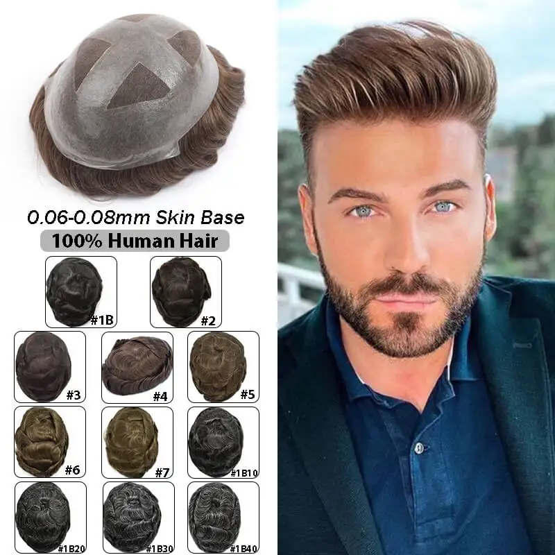 

Toupee Men 0.06-0.08mm Thin Skin With French Lace Male Hair Prosthesis Natural Human Hair Wigs For Men Double Knots Hair Systems