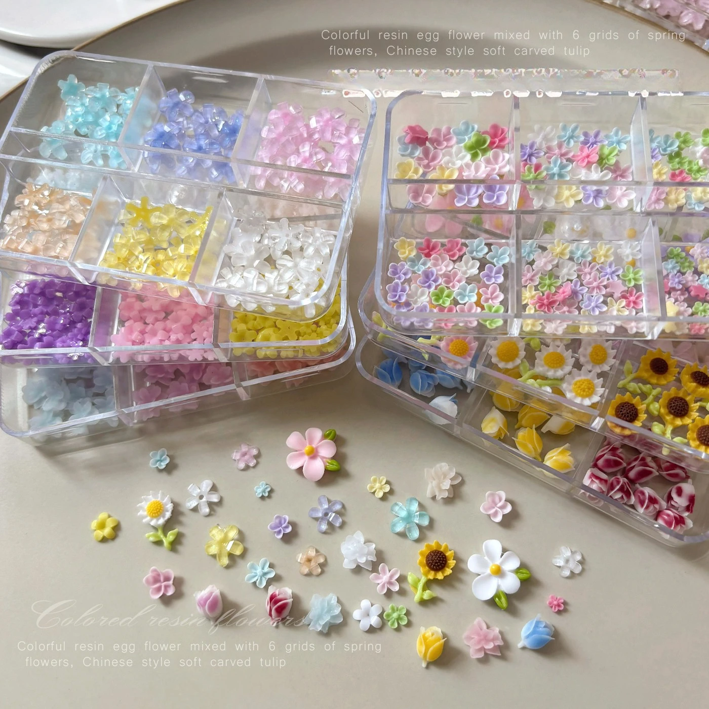 6-grid colorful flower manicure mobile phone shell DIY three-dimensional five-petal flower tulip sunflower resin diamond kit