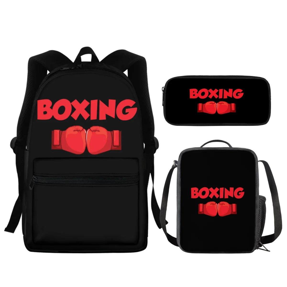 FORUDESIGNS Judo Boxing Backpacks Students 3Pcs/Set Simple Fashion Pencil Case Picnic Lunch Bags Waterproof Large Schoolbags