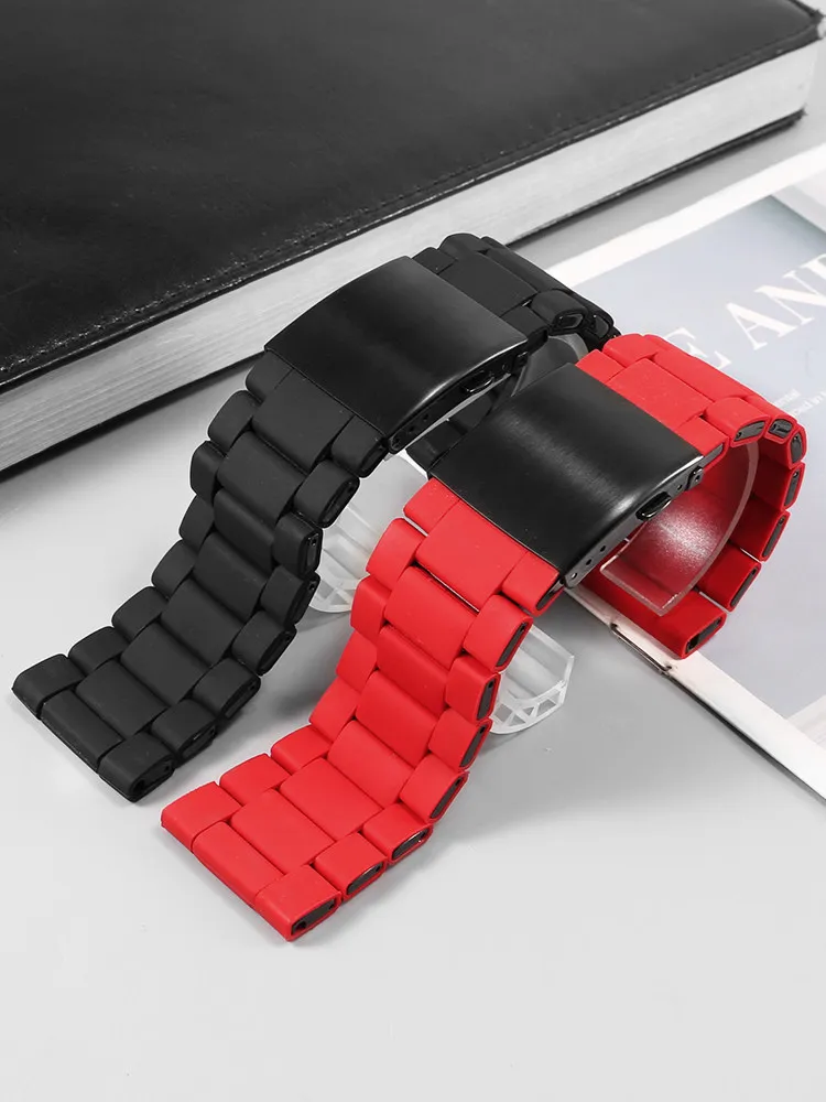 Rubber Clad Steel Watch Strap Is for Diesel Red Devils Darth Vader Geya Aerospace Joint Model Friday Panerai Stainless Steel