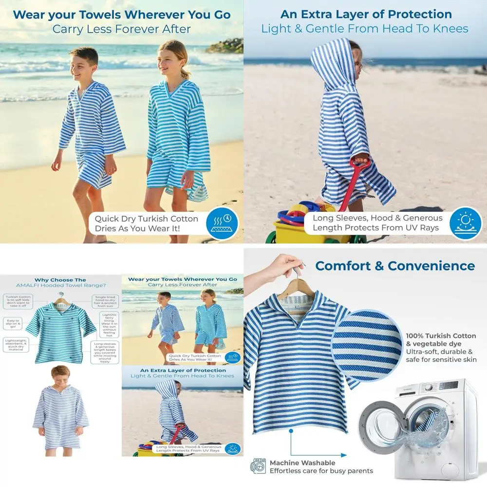 

Ультрамягкое турецкое хлопковое пончо для детей - легкое пляжное полотенце, накидка для плавания, халат для детей 8-10 лет