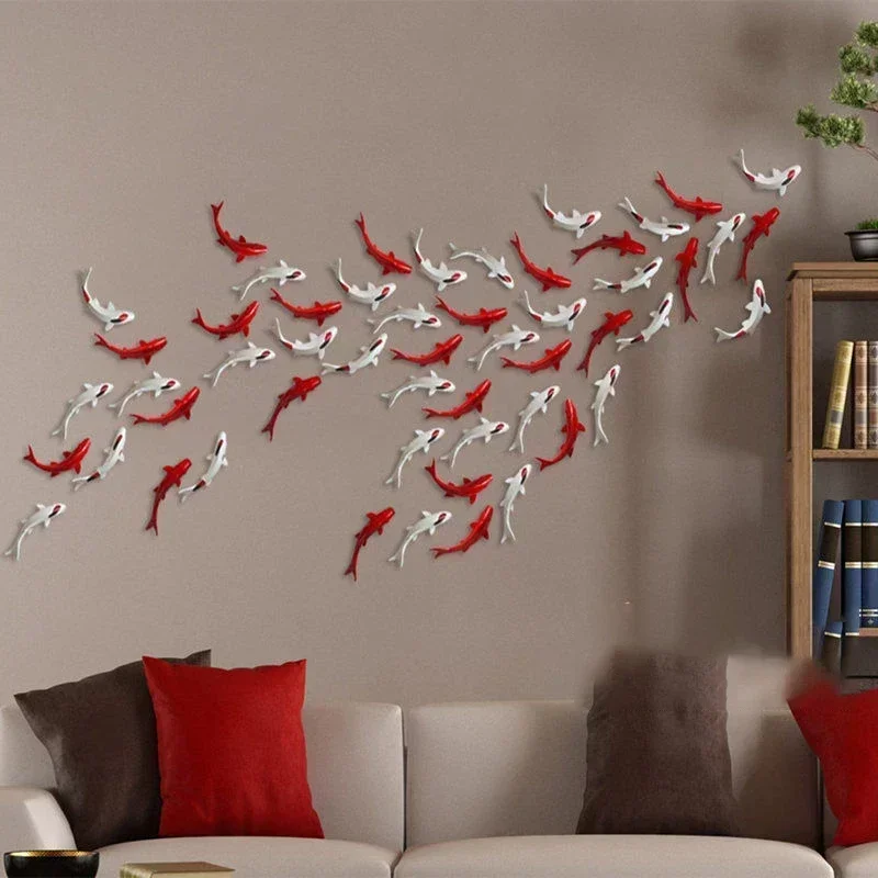 6PCS Home Wall Background Mural Resin Fish Model Ornaments Wall Hanging Crafts Livingroom Wedding Gift Wall Decoration Sticker