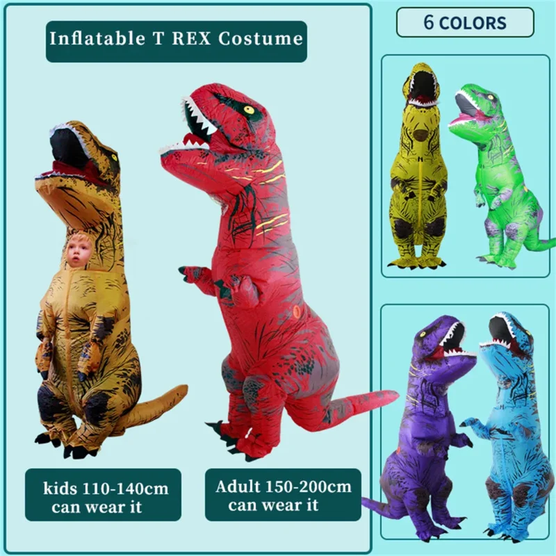 Tyrannosaurus Rex Inflatable Costume, Halloween Party Fancy Suit, Jurassic Mascot, Cartoon Animation, Adult, Kids Cosplay