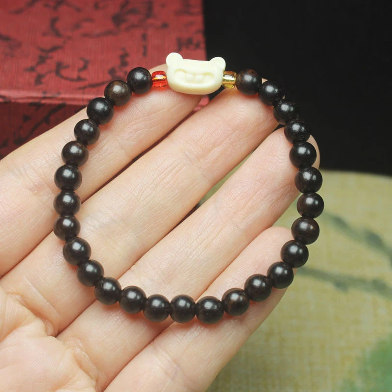 

6mm Ebony Bead with Happy Mouse Charm, DIY Bracelet for Women, Buddhist Prayer Beads, Decorative Jewelry