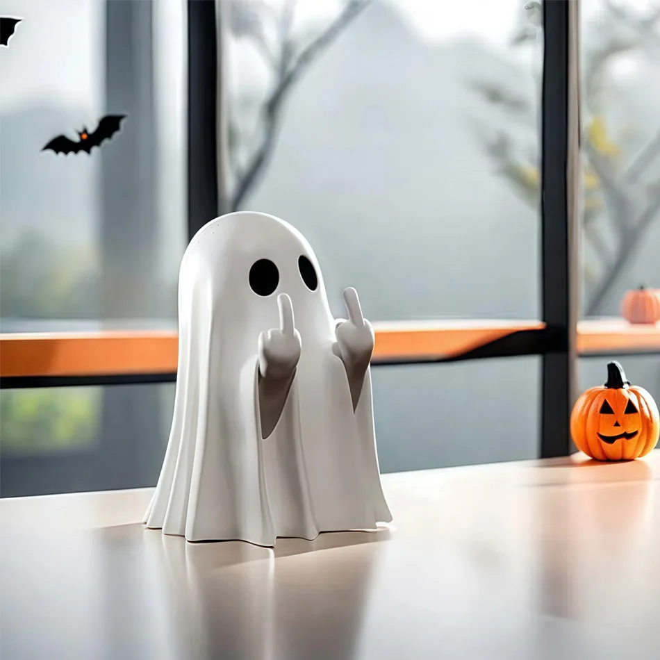 PVC Black & White Ghost Figurine, Halloween Decor Ornament, Cute Mini Ghost, Spooky Holiday Gift Toy 8cm view 2