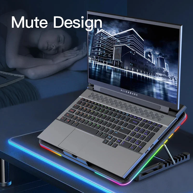 Dispositivo di raffreddamento per laptop da gioco da 17 pollici Sei ventole Velocità del vento a 7 velocità Porta USB Tappetino di raffreddamento per laptop Supporto per laptop per notebook con supporto per telefono ﻿